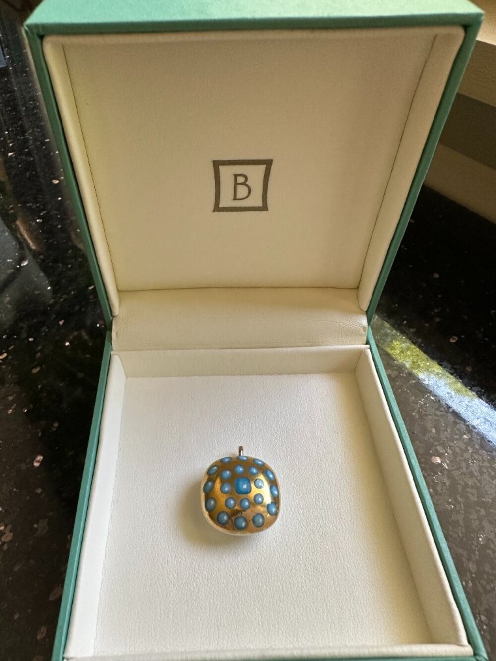 Bernardaud porcelain pendant, gold & blue design, with box